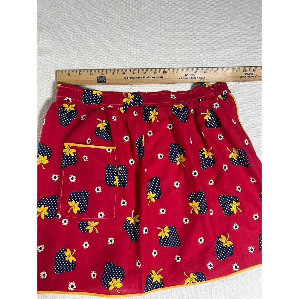 Vintage Red Half Apron with a Strawberry Pattern - Red - One Size Fits Most